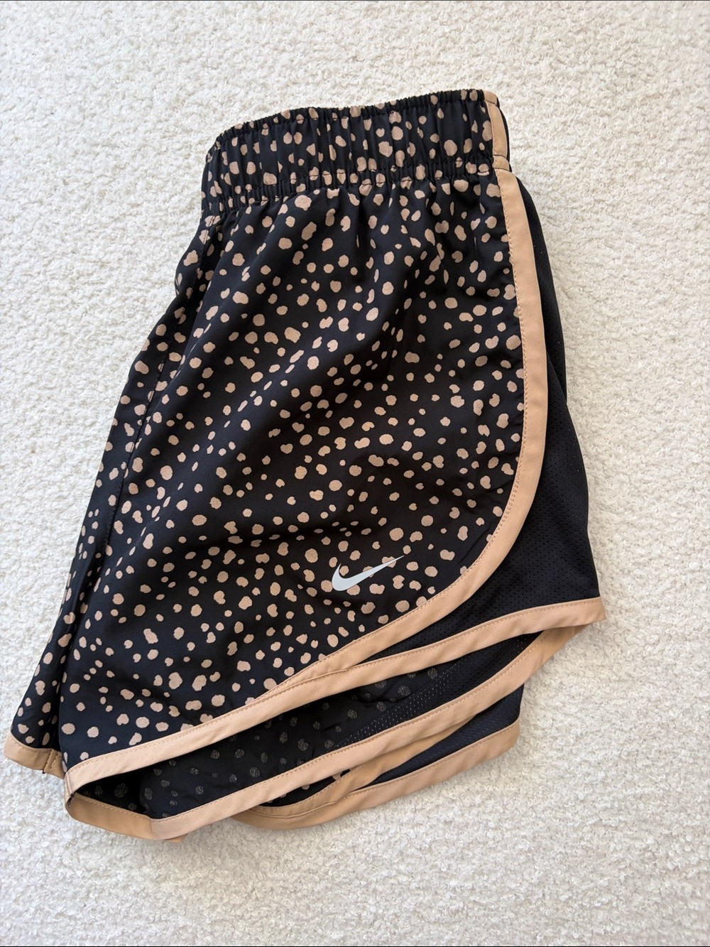 Nike Black Shorts with Tan Spot Print and Trim